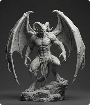 Winged demon warrior statue