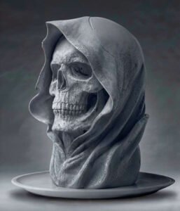 Grim skull bust with hood