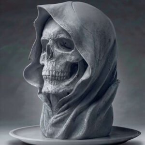 Grim skull bust with hood