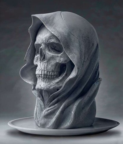Grim skull bust with hood