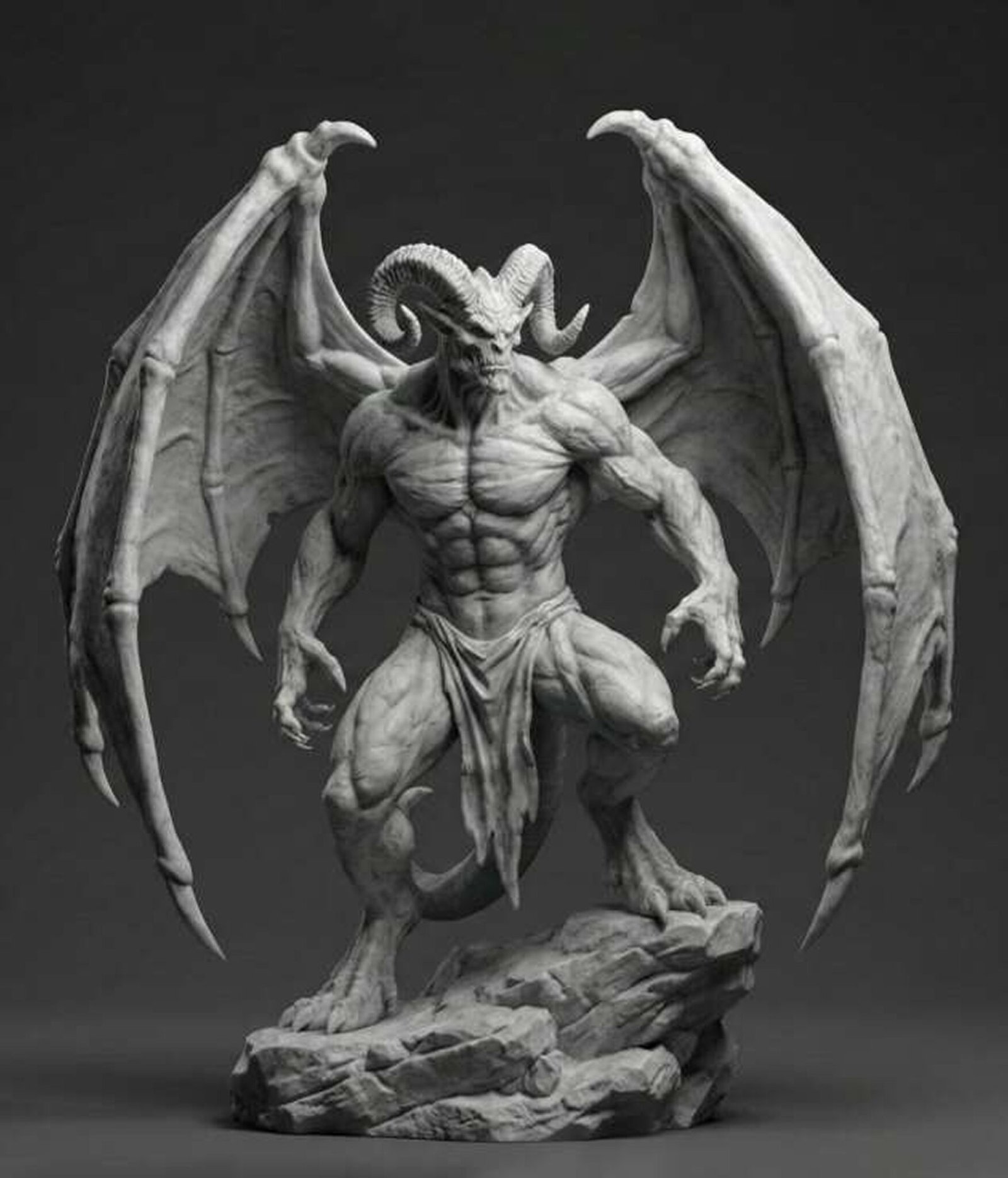 Winged demon warrior statue