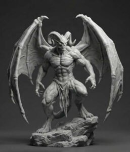 Winged demon warrior statue