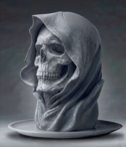 Grim skull bust with hood