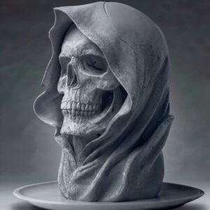 Grim skull bust with hood